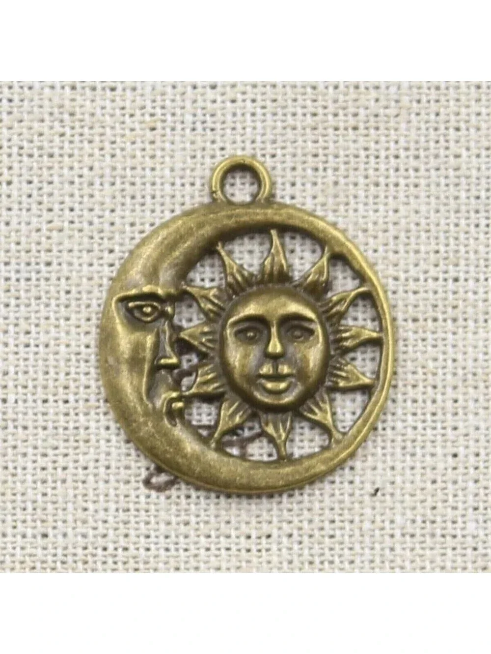 Celestial Sun Crescent Bronze Antiqued Brass Moon Pagan Wiccan Pendants 2 pcs